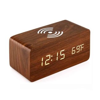 Killer Deals LED Digital Wooden Alarm Clock Wireless Charger Pad