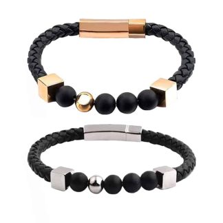 Killer Deals Unisex Braided Vegan Leather Steel Bracelet- M/L