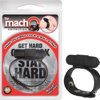 The Macho Collection Snap-on Vibro Cock and Ball Strap - Black