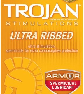 Trojan Stimulations Ultra Ribbed Spermicidal - 12 Pack