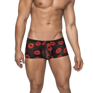 Kiss Me - Mini Short - Large - Sheer Lips Black