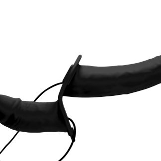Power Pegger Silicone Vibrating Double Dildo With Harness - Black