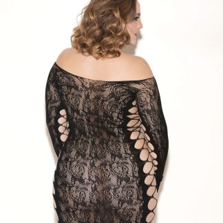 Floral Lace Long Sleeve Chemise - Queen Size - Black