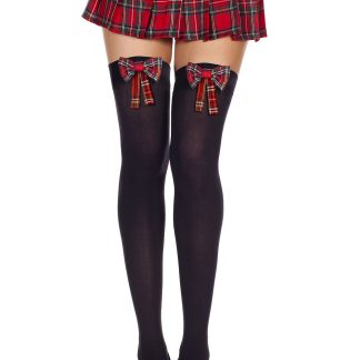 Plaid Bow Thigh Hi - One Size - Black / Plaid