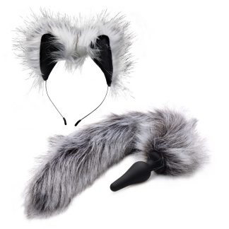 Grey Wolf Tail Anal Plug and Ears Set