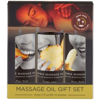 Edible Massage Oil Gift Set Box - 2 Fl. Oz. Bottles - Banana, Mango, Pineapple