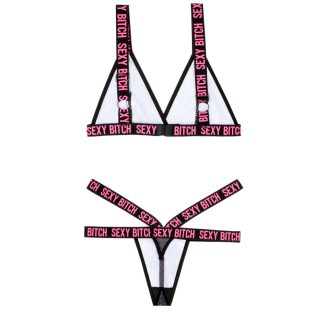 Sexy Bitch Bralette and Strappy Panty Set - Black - L/xl