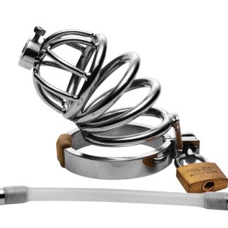 Stainless Steel Chastity Cage With Silicone Urethral Plug