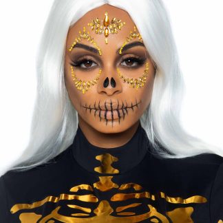 Sugar Skull Adhesive Face Jewels Sticker - Gold