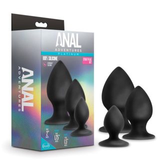 Anal Adventures - Platinum - Silicone Anal Stout Plug Kit - Black