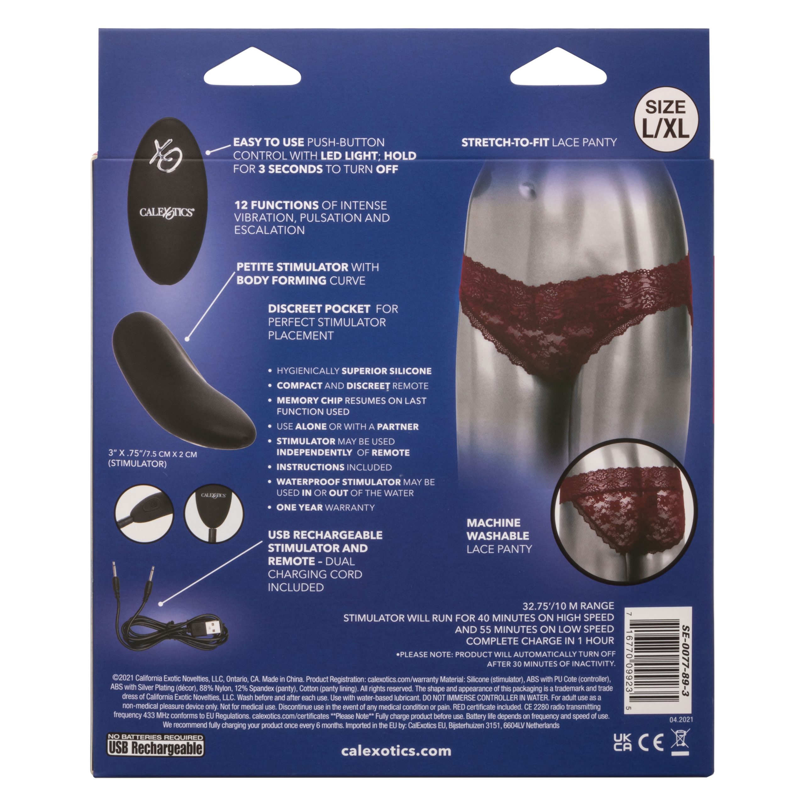 Remote Control Lace Panty Set - L/ XL - Burgundy