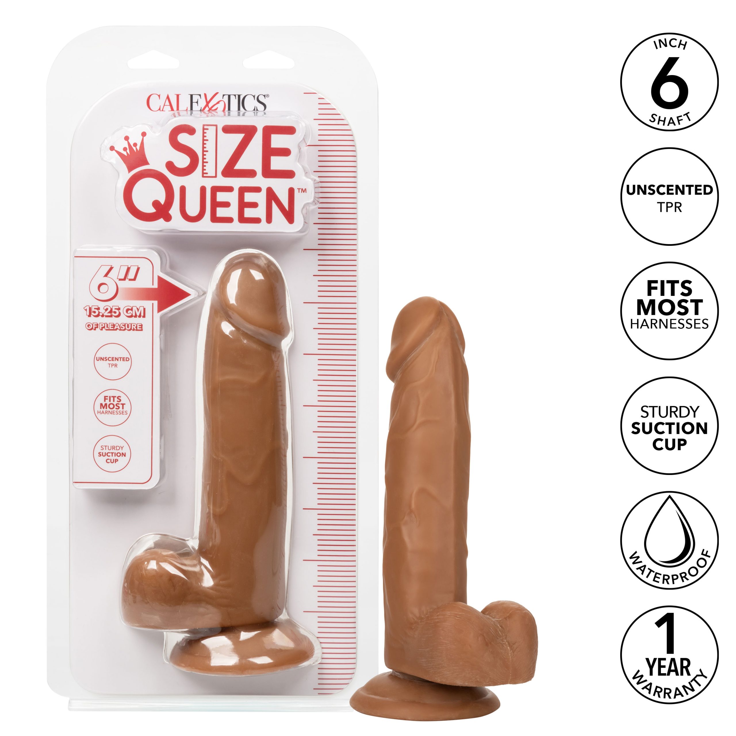 Size Queen 6 inch/15.25 Cm - Brown