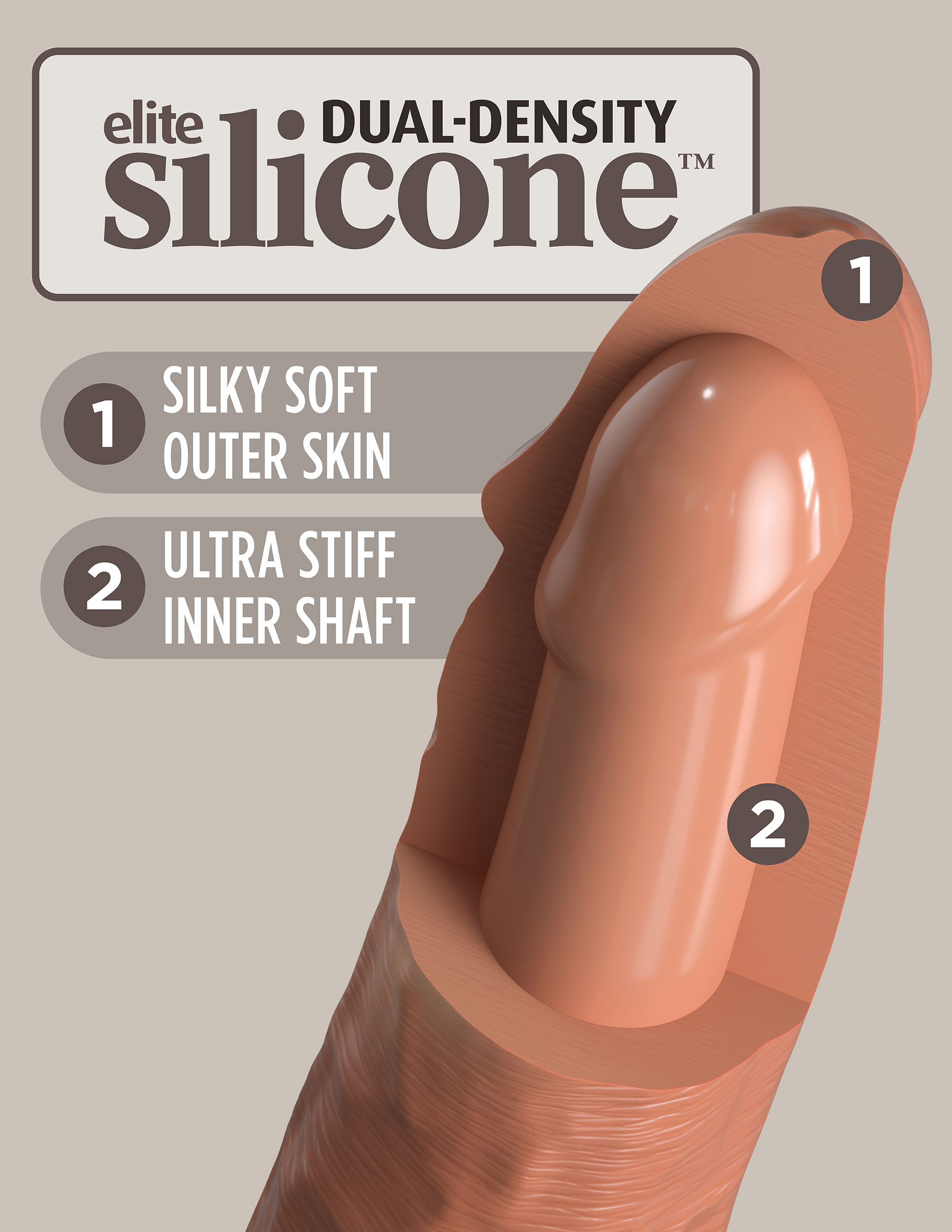 King Cock Elite 8 Inch Silicone Dual Density Cock - Tan