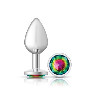 Rainbow Round Gem Silver Metal Plug - Md