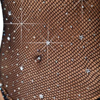 Star Rhinestone Snap Crotch Bodysuit - One Size - Black