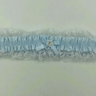 Satin Leg Garter - One Size - Baby Blue With White Lace
