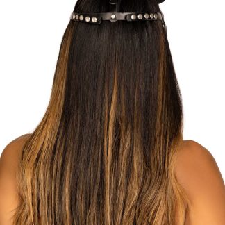 Vegan Leather Studded Cat Mask - Black
