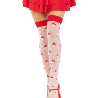 Polka Dot Mushroom Thigh High - One Size - White/red