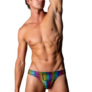 Pack and Play Thong with Front Condom Pouch - L/xl - Rainbow