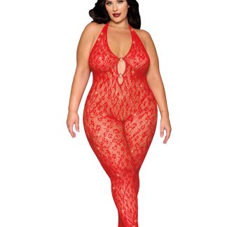 Rhinestone Bodystocking Dmnd - Queen Size - Poinsettia