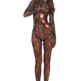 Split Up Lace Bodystocking - Black - Os