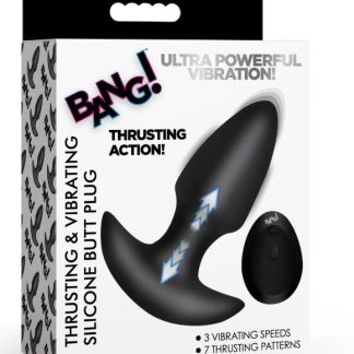 Thrusting and Vibrating Silicone Butt Plug Black