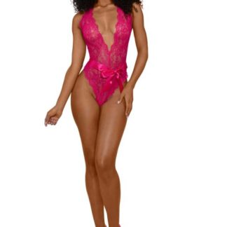 Tiana Lace Teddy With Satin Tie - S/m - Azalea