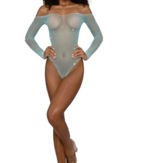 Rhinestone Off Shoulder Bodystocking - Os - Agate