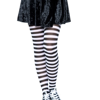 Nylon Striped Tights Black White Os