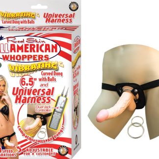All American Whoppers Vibrating 6.5-Inch Dong With Universasl Harness - Flesh