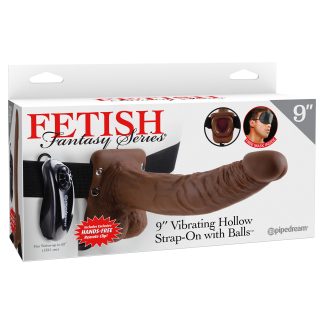 Fetish Fantasy Series 9-Inch Vibrating Hollow Strap-on With Balls - Brown