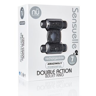 Sensuelle 7 Function Rechargeable Double Action Bullet Ring - Black