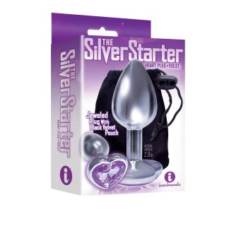 The 9's the Silver Starter Heart Bejeweled Stainless Steel Plug - Violet