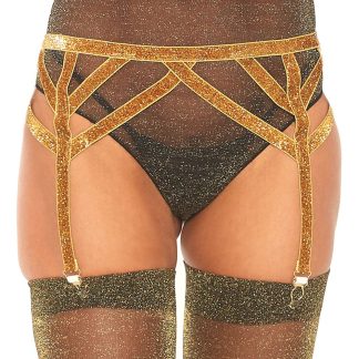 Shimmer Lurex Elastic Garter Belt - One Size - Gold