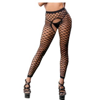 All Over Mesh Crotchless Leggings - One Size - Black