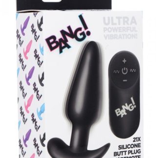 21x Silicone Butt Plug With Remote - Black