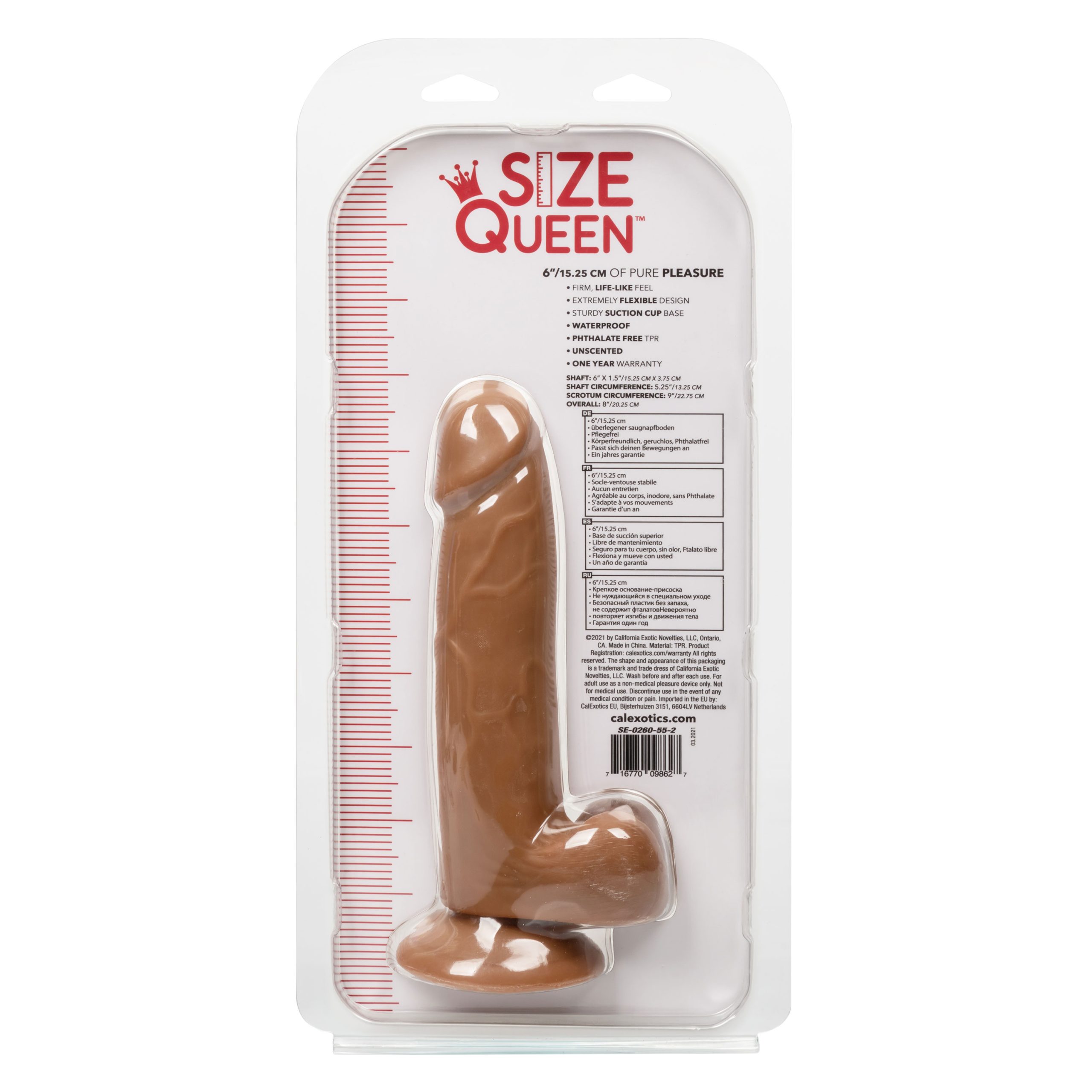 Size Queen 6 inch/15.25 Cm - Brown