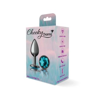 Teal Round Gem Gunmetal Metal Plug - Sm