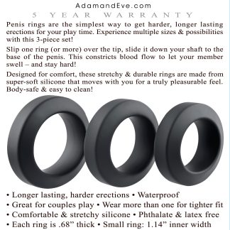 Adam's 3-Piece Penis Ring Set - Black