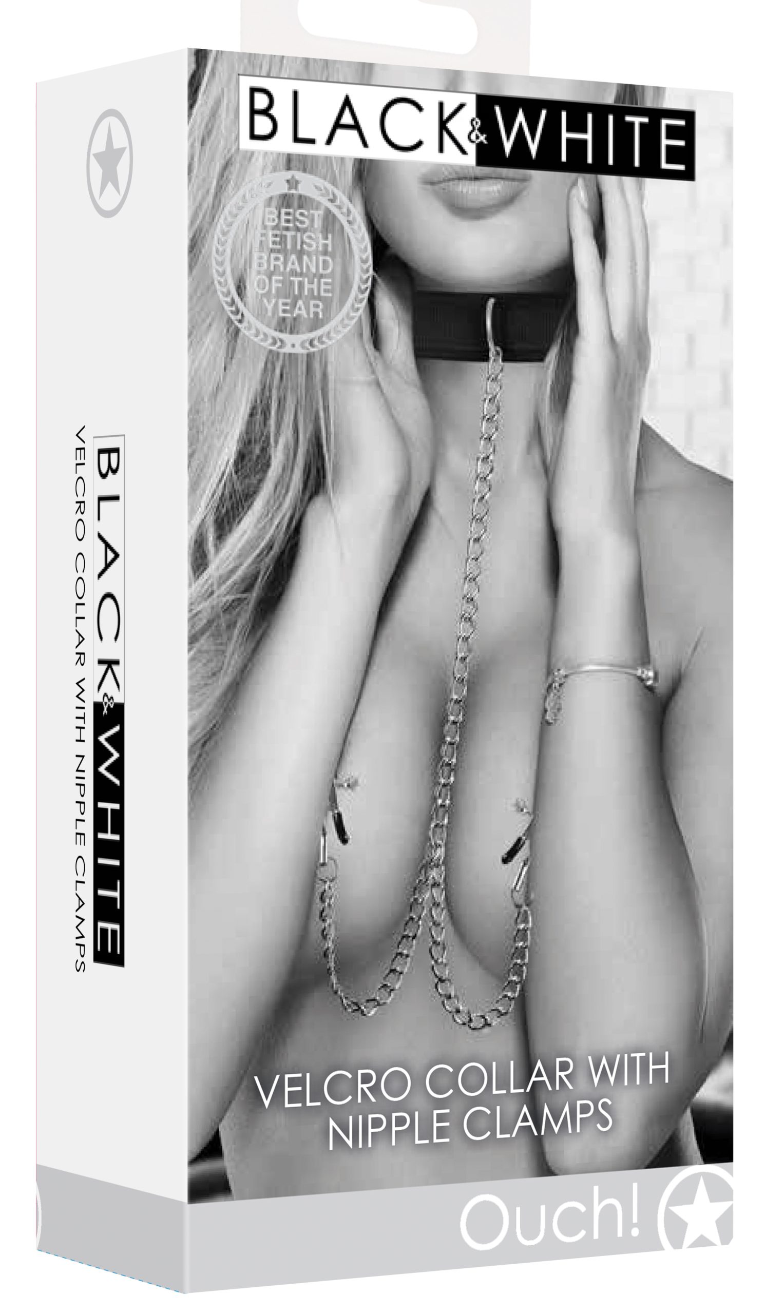 Velcro Collar With Nipple Clamps - Black