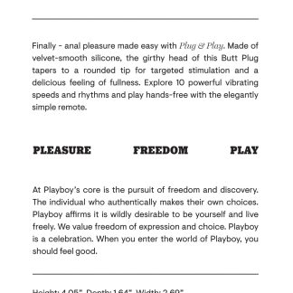 Playboy Pleasure - Plug and Play - Butt Plug - Black